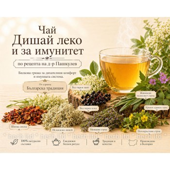 чай дишай леко, чай д-р пашкулев дишай леко, чай за имунитет, билки за дихателни пътища, билки за кашлица